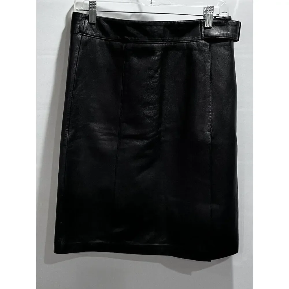 Bebe Butter Soft Black Genuine Leather Straight Skirt‎ size 8-10, 30” waist Y2K